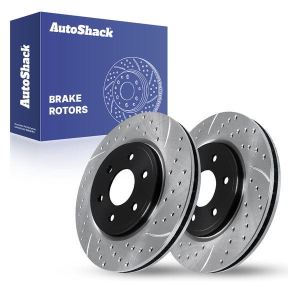 AutoShack Front Vented Drilled & Slotted E-Coated Brake Rotors 2-PC Set Replacement for 2005-2019 Nissan Frontier 2009-2012 Suzuki Equator ShadowGuard 11.13" (282.8 mm)