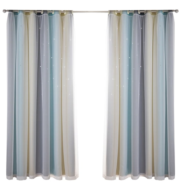 Cortinas de estrellas, cortinas opacas de estrellas para niños, niñas, dormitorio, sala de estar, co Tomshoo Beige 53 "W x 85 "L
