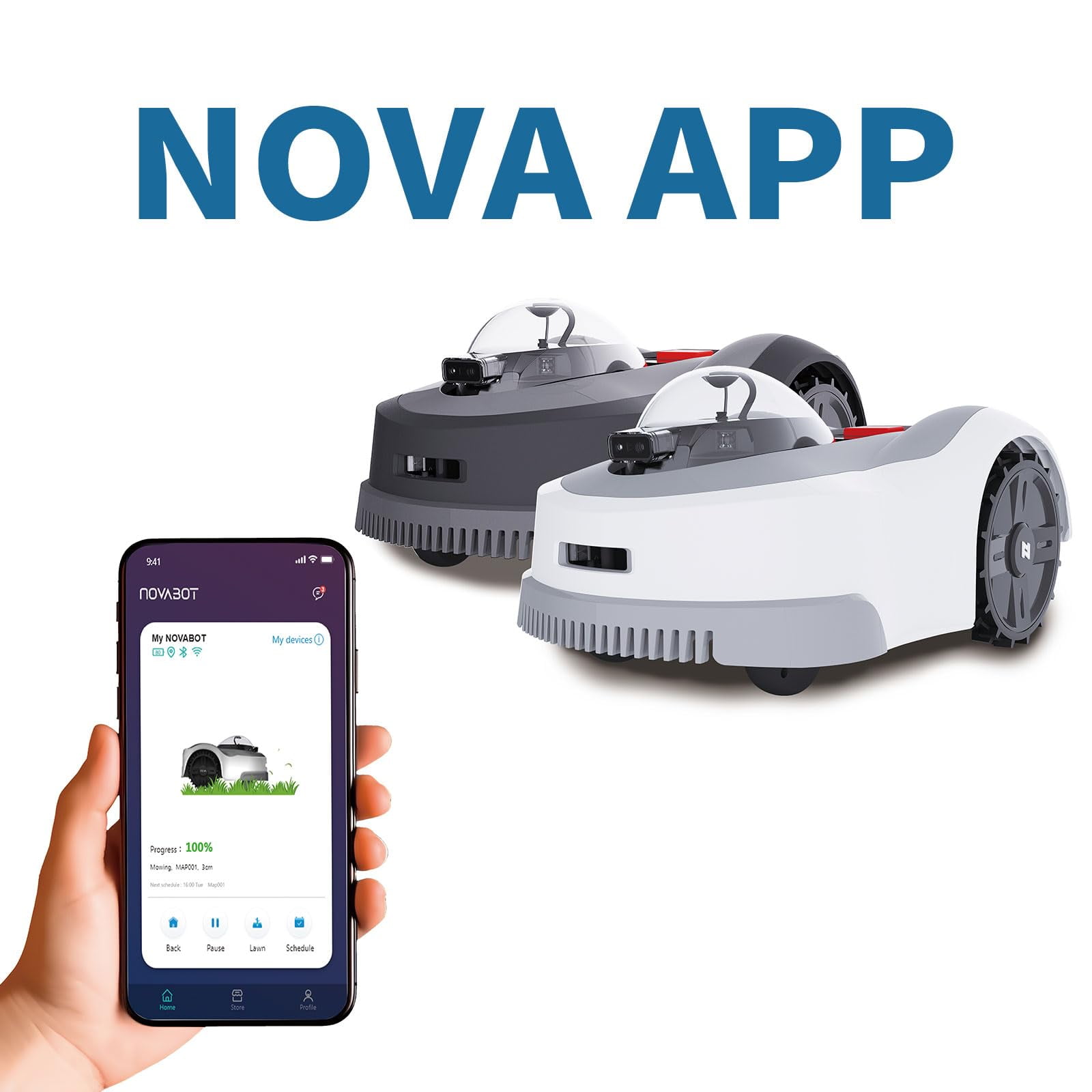 NOVABOT N1000 Robot Lawn Mower Perimeter Wire Free RTK+TOF+Vision Robotic Lawn Mower for 0.75 Acres Cut Height 0.8"-3.5" Adjustable APP Control AI-Assisted Mapping Multi-Zone Manage