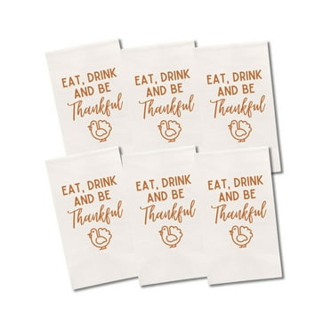 Thanksgiving Napkins, Eat Drink And Be Thankful, White and Burnt Orange Paper Dinner Napkins, Thanksgiving Table Decor and Guest Towels (6Pack (White))