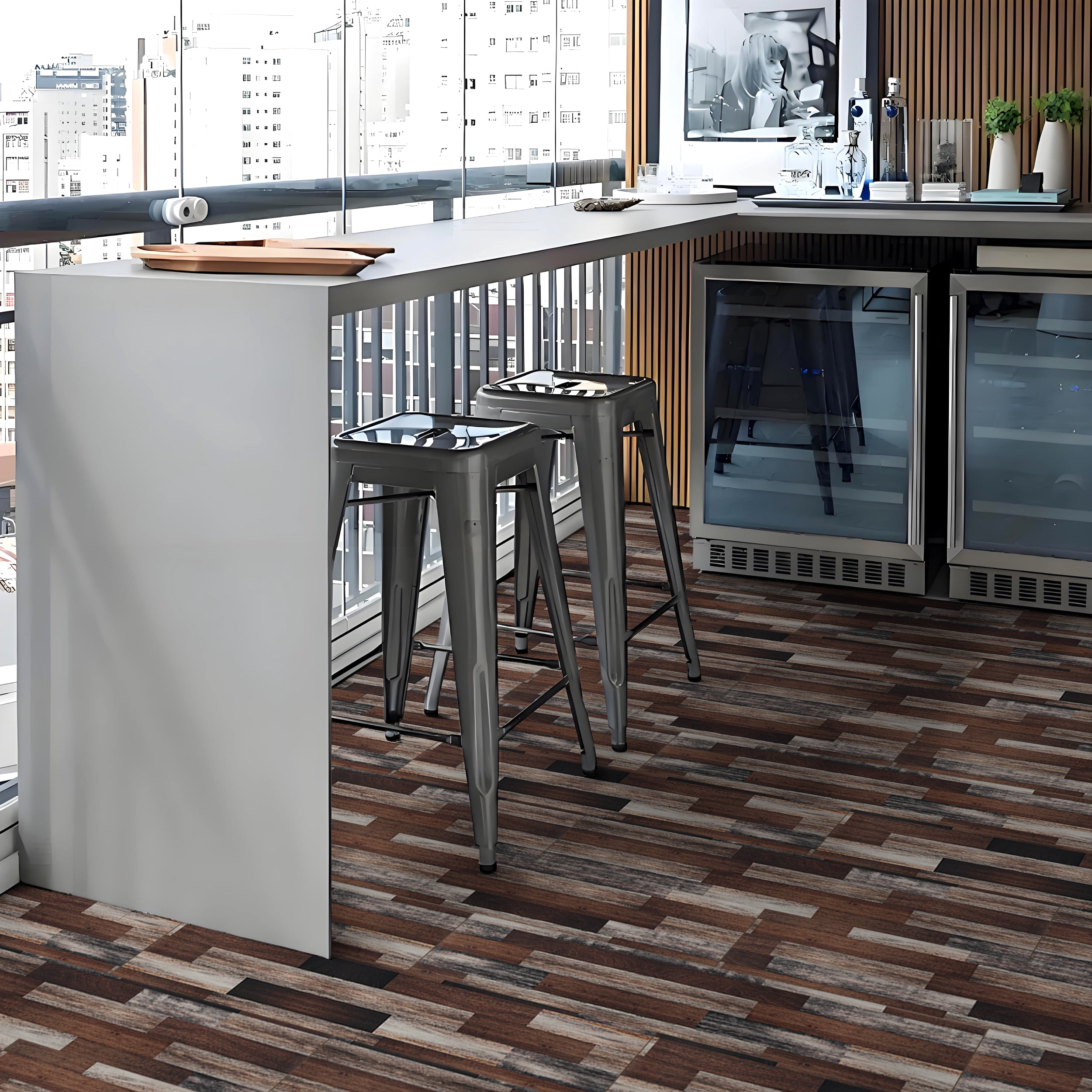 Abyssaly Wood Grain Vinyl Peel and Stick Flooring tile 5.9 inch x 35 inch，Covering Area 14.53 Sq.Ft, Self-Adhesive Floor Tile for Kitchen Dinning Room Bedroom Home Decoration.