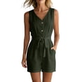 thumbnail image 2 of Yteetum Jumpsuits for Women Summer Sleeveless V Neck Cotton Button Waist Tie Rompers Womens Casual Solid Loose Lightweight Comfy Beach Travel Vacation Overalls, 2 of 8