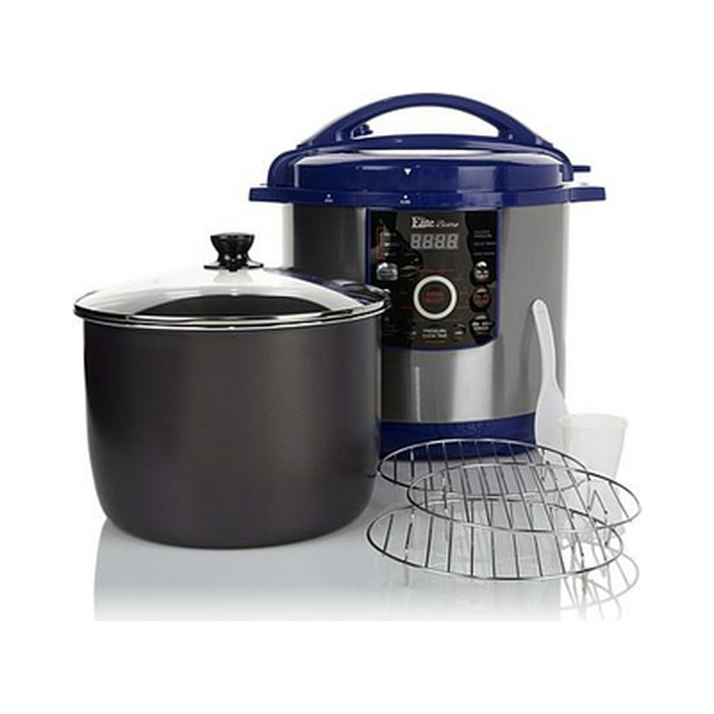 Elite Bistro Platinum 8 Quart 16 Function Pressure Cooker with Rack, Tongs and Lid ( Blue