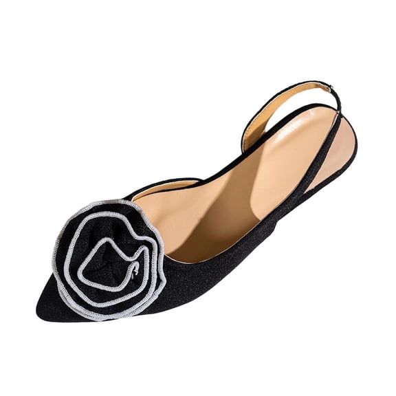 hoksml Women's Pointed Toe Slingback Flats, Floral Rose Applique, Low Heel Dress Shoes