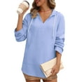 thumbnail image 6 of Pxiakgy Womens Linen Drawstring Shirt Casual Long Sleeve Cotton Blouse Loose Fit Collared Work Gauze Tops Cotton Linen Long Sleeved T Shirt Beach V Neck Large Pocket Shirt Top Light Blue M, 6 of 8