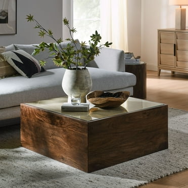 Modway Truett Square Wood Rattan Coffee Table in Walnut
