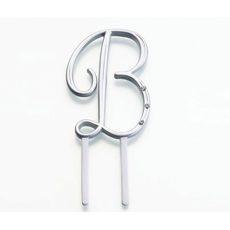 Lillian Rose Silver Rhinestone Monogram Small Letter B Cake Topper
