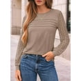 thumbnail image 4 of Long Sleeve Shirts for Women Dressy Casual Lace Tops 2025 Fall Outfits Business T-Shirts Work Blouses Clothes Khaki XL, 4 of 6
