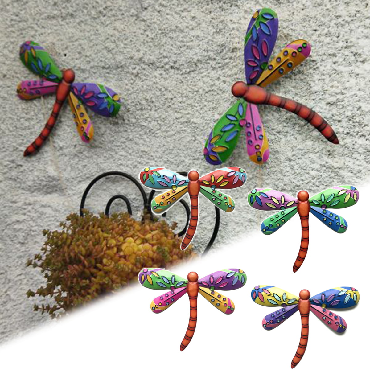 porch Metal & Glass Dragonfly Wall Decor hanging sculpture for patio home 