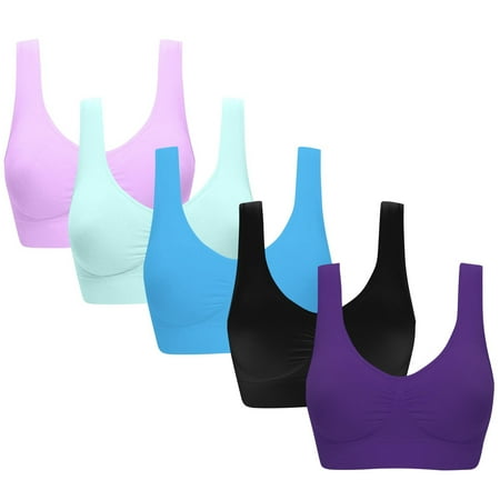 Gnurob Women s Wireless Sports Bras 5-Pack Seamless Push Up Bralette Plus Size Yoga Bra Full Figure Bralettes No Steel lingerie Cozy Sleepwear Full Coverage Underwear Clearance Saving Blue X-Large