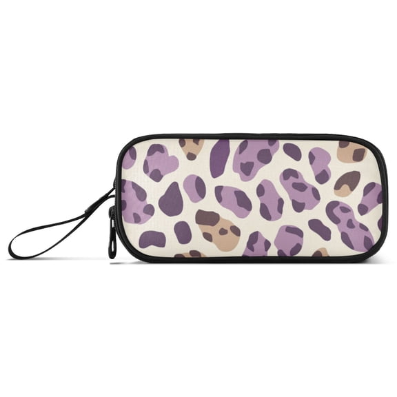 Purple Brown Leopard Skin Print Pencil Case Stationary Holder Pen Bag Pencil Pouch Tool Organizer 3 Compartments