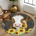 thumbnail image 3 of Round Rugs 5 Ft, Farmhouse Cow Non Slip Area Rugs for Kitchen Bedroom Entryway, Vintage Country Sunflower Botanical Black Washable Carpet Runner Rug Floor Mats for Bedroom Home Decor, 3 of 9
