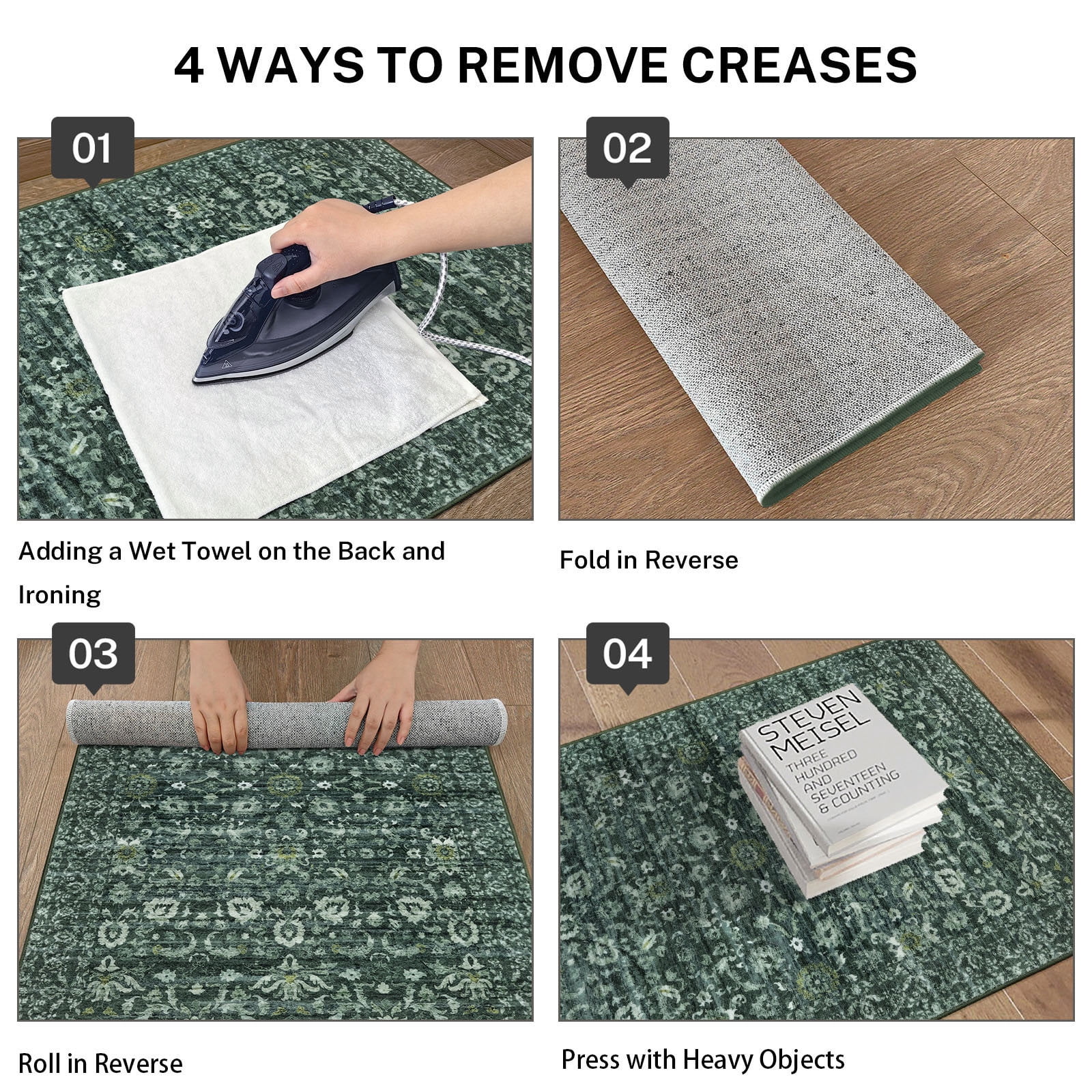 Suelur Runner Rugs for Floor 2x7 Washable Kitchen Runner Rug Non-Slip Carpet Runners Printed Super Soft Vintage Floral Bedroom Runenrs for Entryway Hallway Laundry Room Indoor, Dark Green