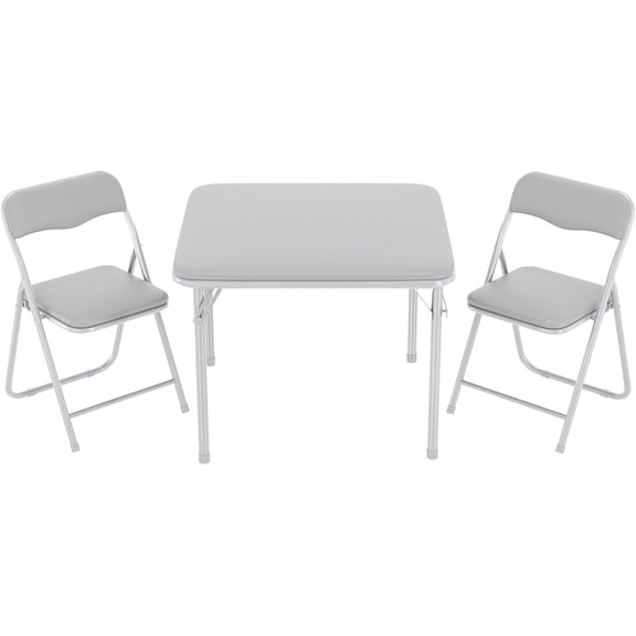 Boys and Girls Folding Table and Chairs Set of 3, Portable Table and Chair with Pu Soft Cushion,Suitable for Eating,Reading and Playing