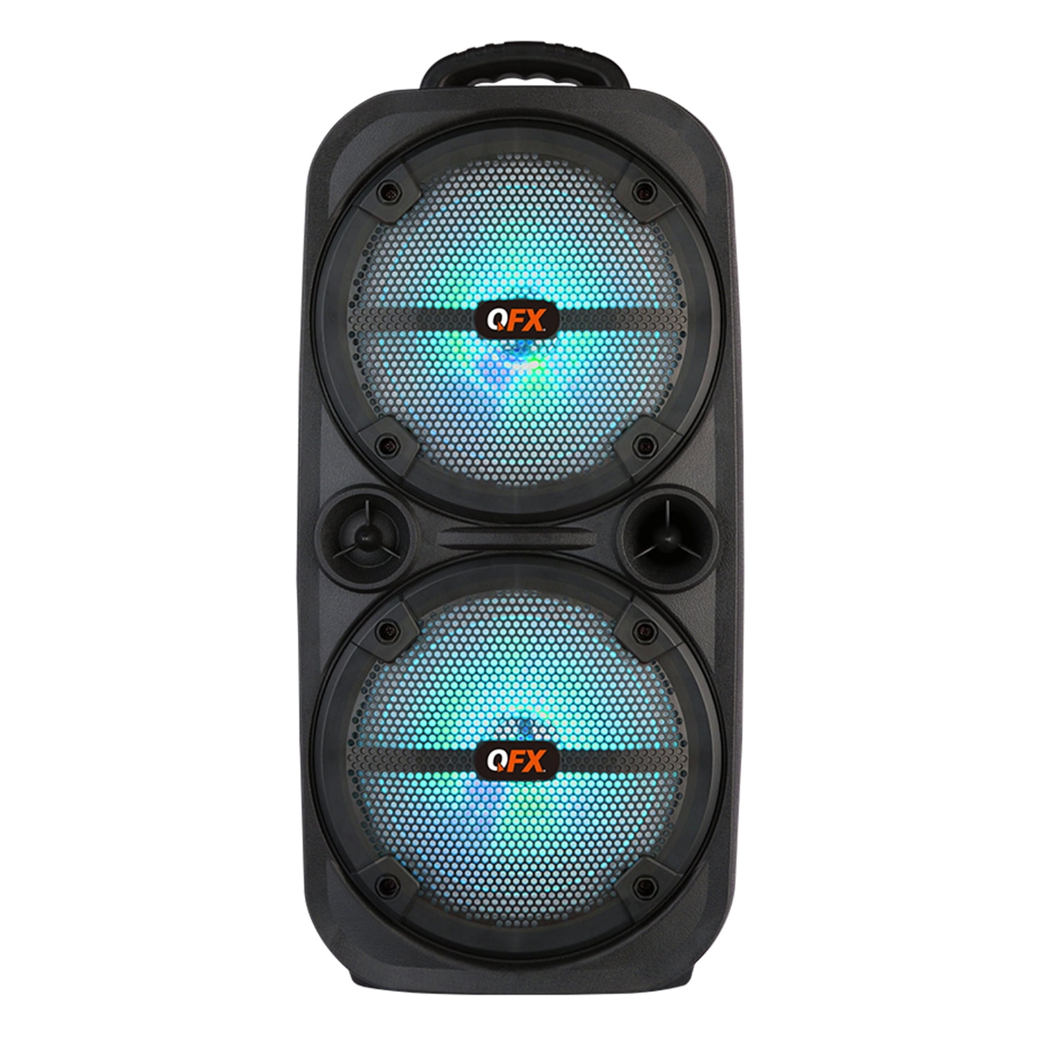 QFX Portable Bluetooth True Wireless Speaker with LEDs, Microphone, and Stand, Black, PBX-8008SM, 2 Count, PBX-8008