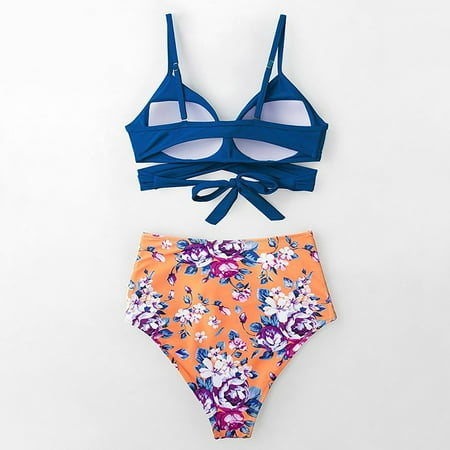 

Aayomet Split Sexy Women s Bikini Beach Printed Tight Swimsuit Temperament Swimwears Tankinis Set Bikini Sports Bra Top Blue M