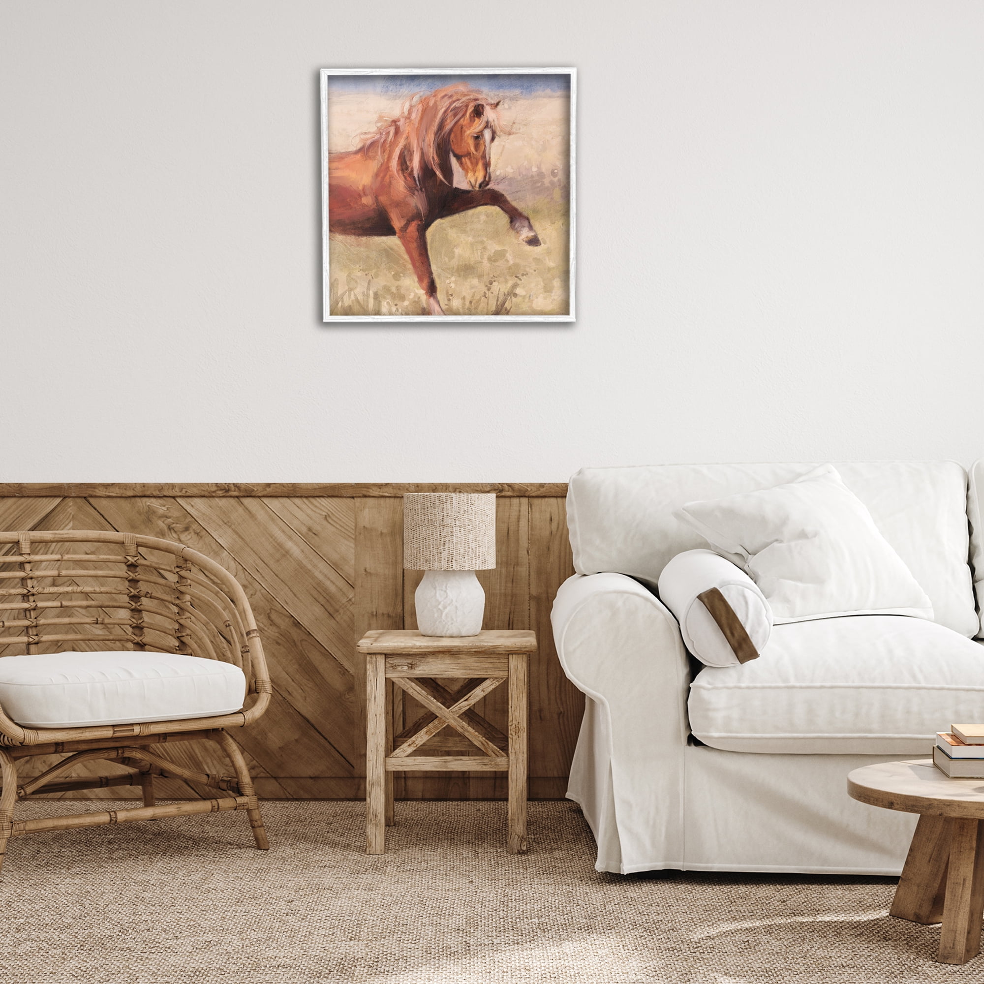 Stupell Industries The Red Stallion Portrait Animals & Insects Painting White Framed Art Print Wall Art, 24 x 24
