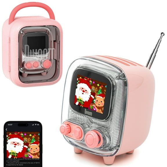 Divoom Tiivoo-2 Retro Bluetooth Speaker with FM Radio,Pixel Art Portable Mini Cute Wireless Small Speaker,Vintage Decor Suitble for Party Office Desk Home Bedroom Kitchen,Pink