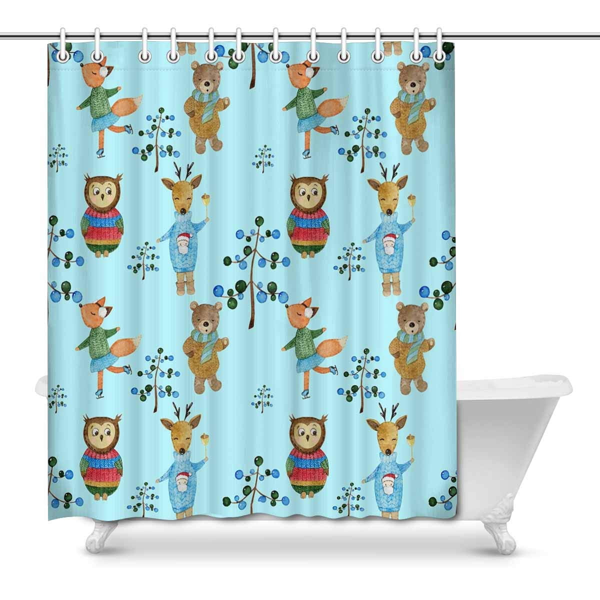 Pop Woodland Animals Home Decor Waterproof Shower Curtain Bathroom