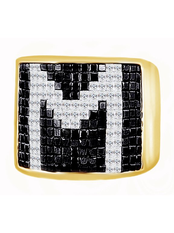 Black & White Cubic Zirconia M Initial Band Ring In 14k Yellow Gold Over Sterling Silver (8 Cttw)