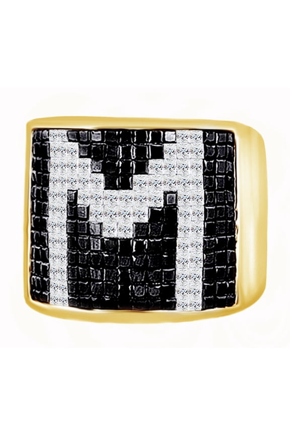 Black & White Cubic Zirconia M Initial Band Ring In 14k Yellow Gold Over Sterling Silver (8 Cttw)