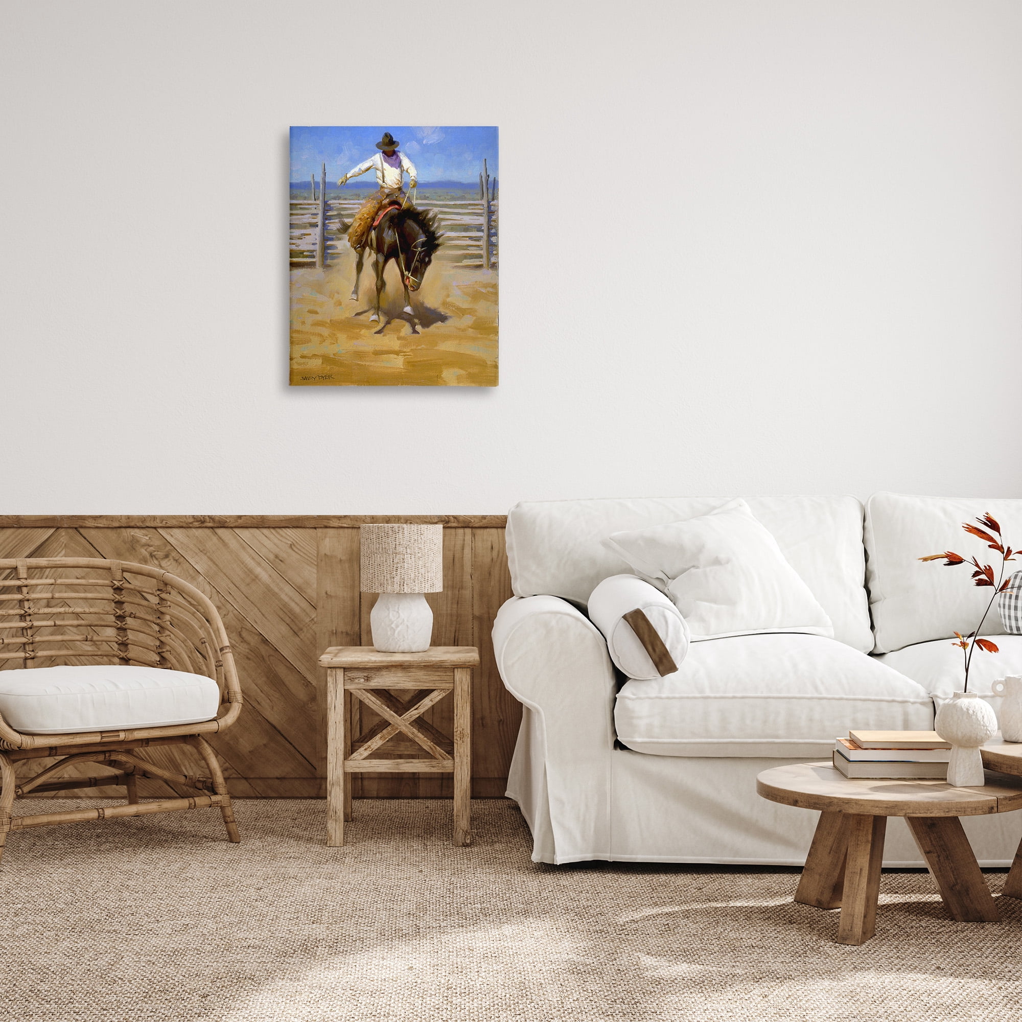 Stupell Industries Cowboy on Farm Landscape Painting Gallery Wrapped Canvas Art Print Wall Art, 24 x 30