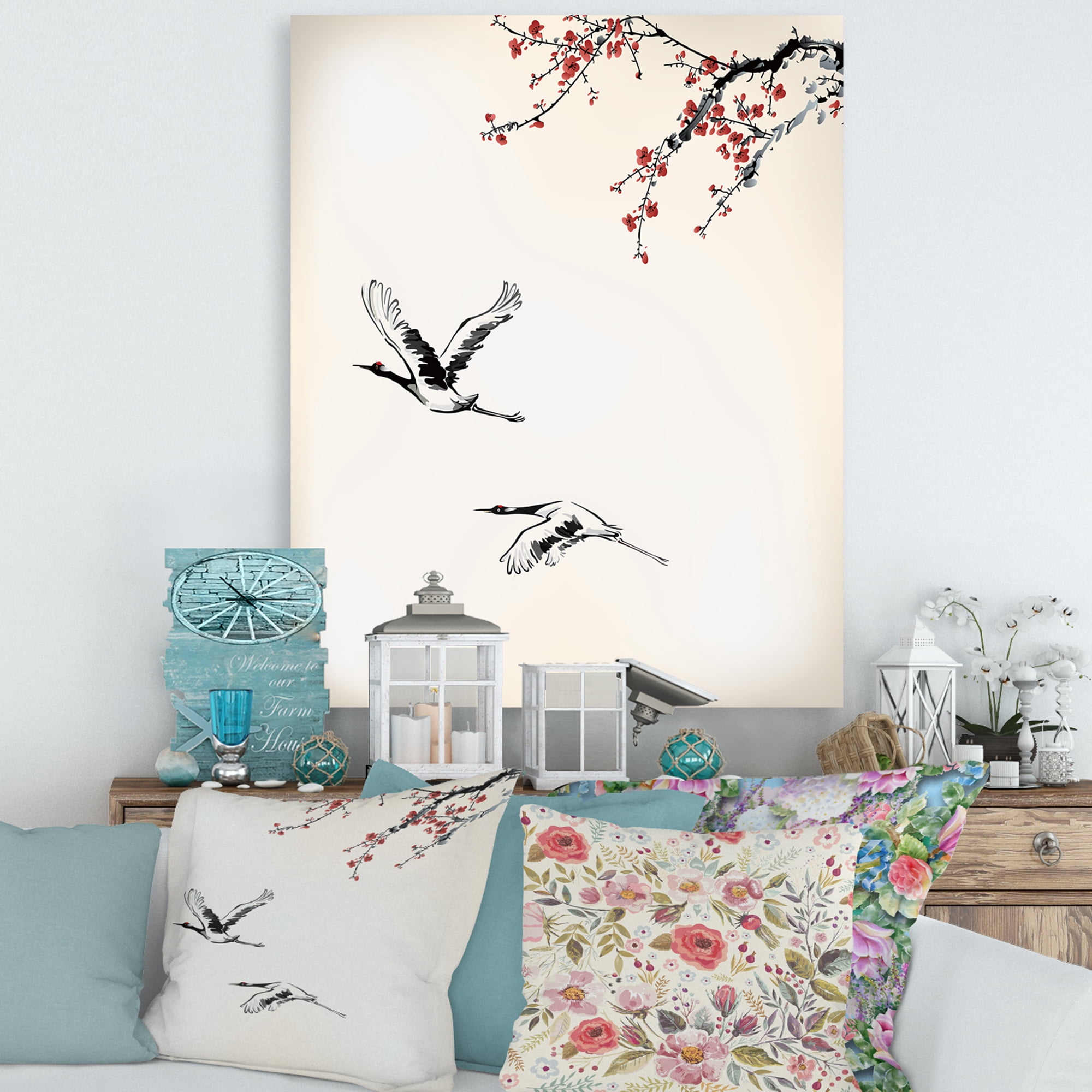 Designart ' Flying Two Sweet Winter Birds ' Traditional Canvas Wall Art Print