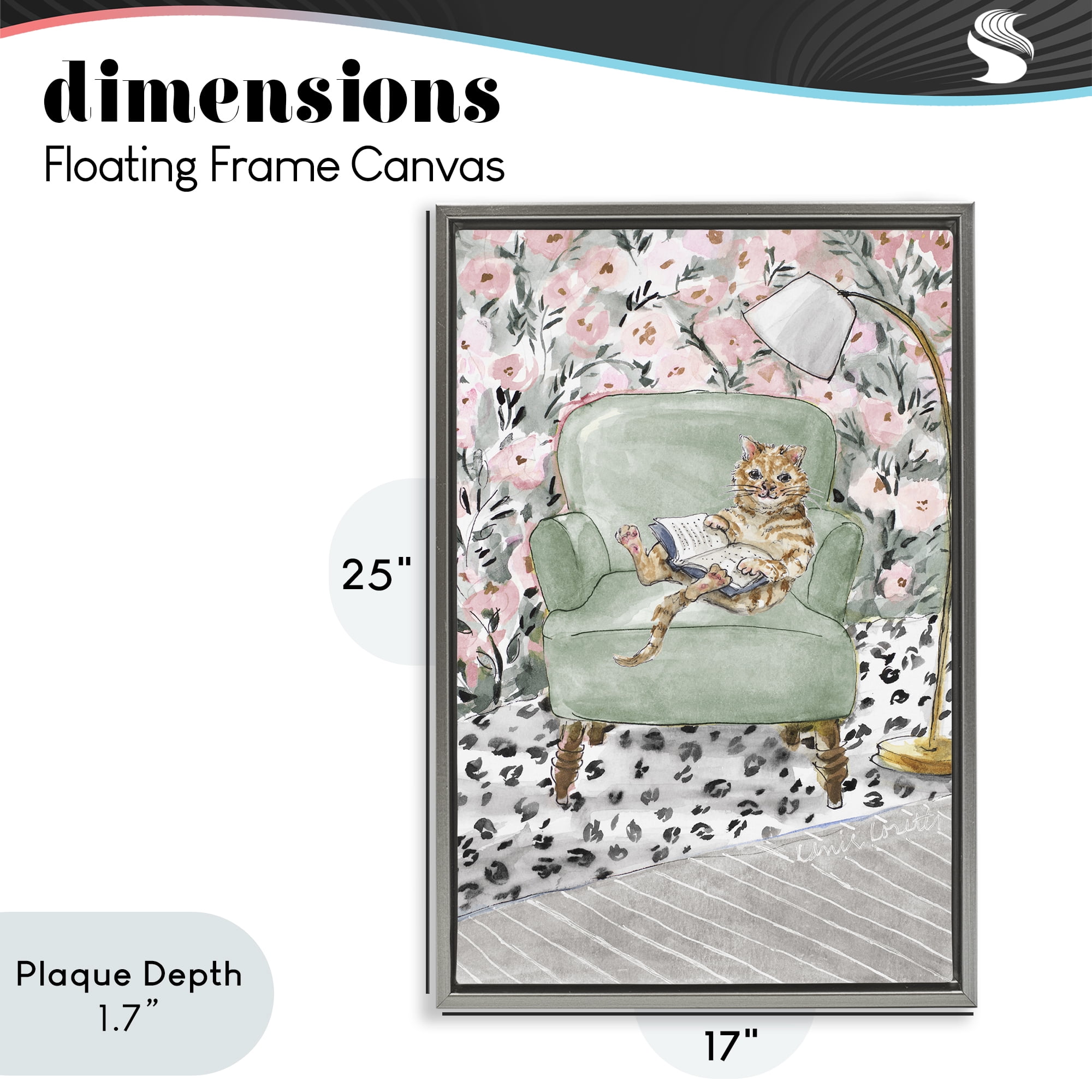 Stupell Industries Cozy Cat Reading Gray Framed Floater Canvas Wall Art, design by Lanie Loreth