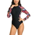 thumbnail image 3 of One Piece Swimsuits for Women Surfing Diving Rashguard Swimsuits Swimwear Bathing Suit Long Sleeve Bra Padded Zipper Front Swim Suits, 3 of 6