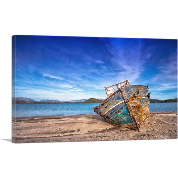 ARTCANVAS Boat On The Beach Home Decor Rectangle Canvas Art Print - Size: 26" x 18" (0.75" Deep)