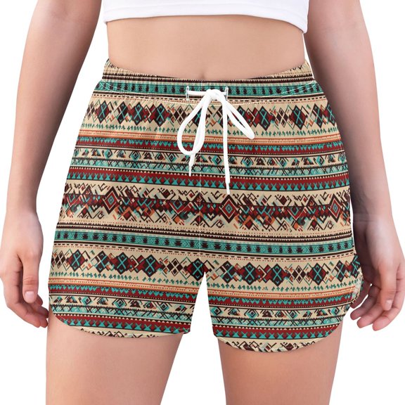 FORMRS Womens Swim Shorts Mesh Liner Quick Dry Casual Beach Board Bottom with Pockets, Sizes S-2XL, Tribal Art
