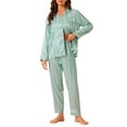 thumbnail image 2 of Pijamas de satén para mujer INSPIRE CHIC, camisón de rayas con botones y pantalones, conjuntos de PJs XS verde, 2 of 6