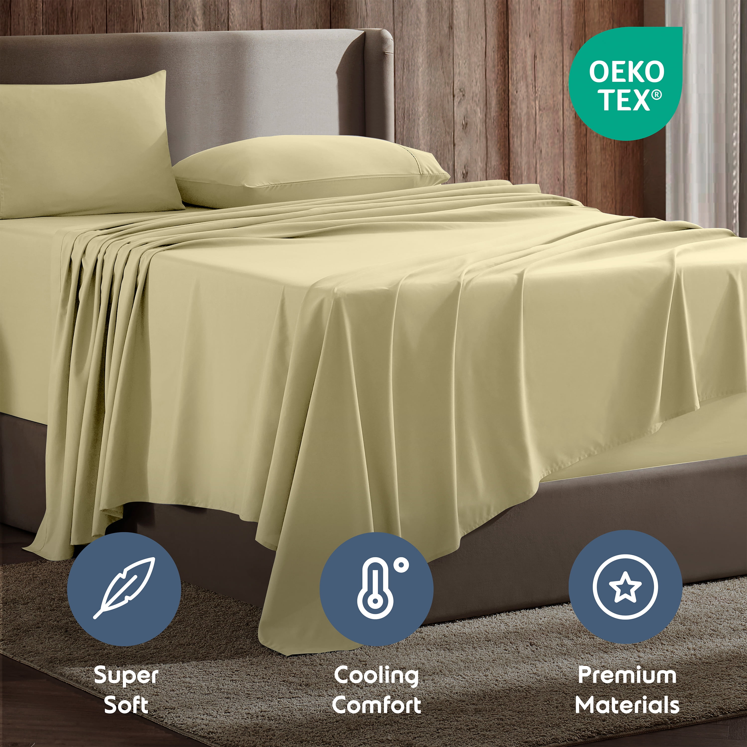 Lammaloe Full Size Sheets Set, Hotel Style Deep Pocket 4 Piece Bed Sheets, Luxury Soft Microfiber Sheet Sets, Ivory