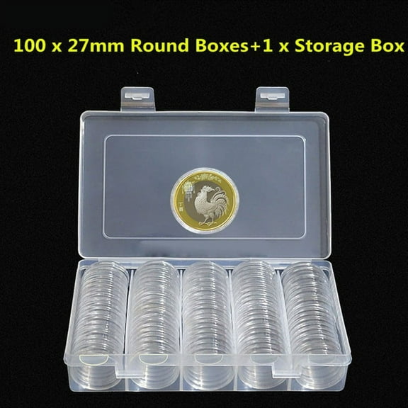 100Pcs 27MM Coin Storage Round Cases Box Capsules Container for Coin Collection Supplies