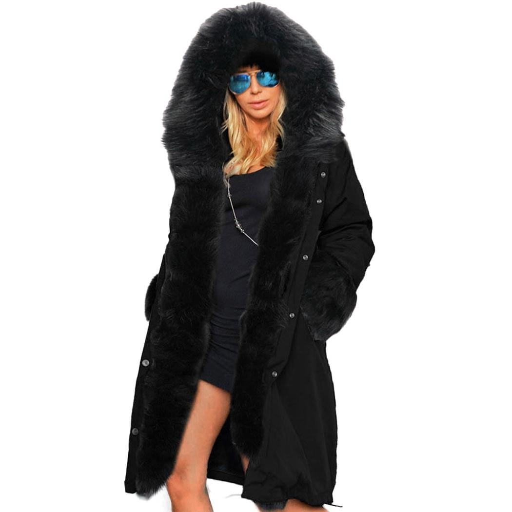 Women's Ladies Winter Long Warm Thick Parka Faux Fur Jacket Hooded Coat Outwear