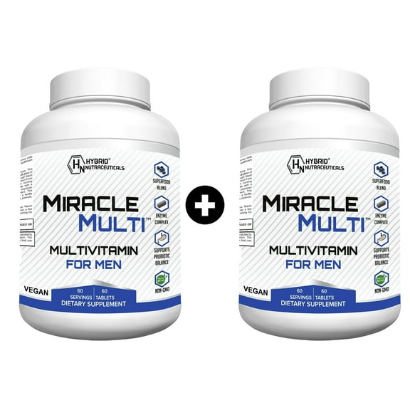 MiracleMulti Multivitamin for Men - Performance Blend Vitamin A C D3 E B12 with Probiotics, Superfood Enzyme, Immune Support, Heart Health, Energy & Stamina, One A Day - 2 Pack