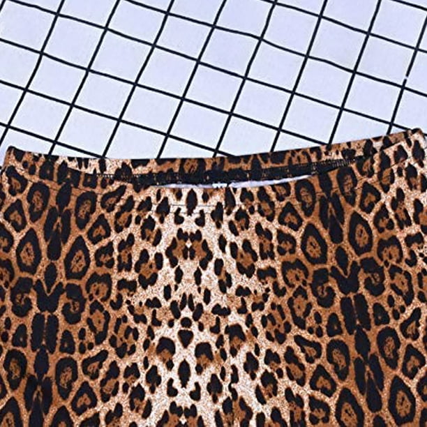 Women Casual Pants Leopard Print High Waisted Slim Fit Wide Leg Flare Pants  