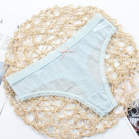

MRULIC lingerie for women Women s Solid Cotton Thong Pants Low Waist Transparent Hollow Out Fun Underwear Light blue + L