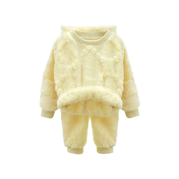 Sweater Sets for Girls Boys 1-11 Years Toddler Kids Winter 2 Piece Outfits Knitted Fuzzy Turtleneck Top and Pant, 1-2 Years Yellow