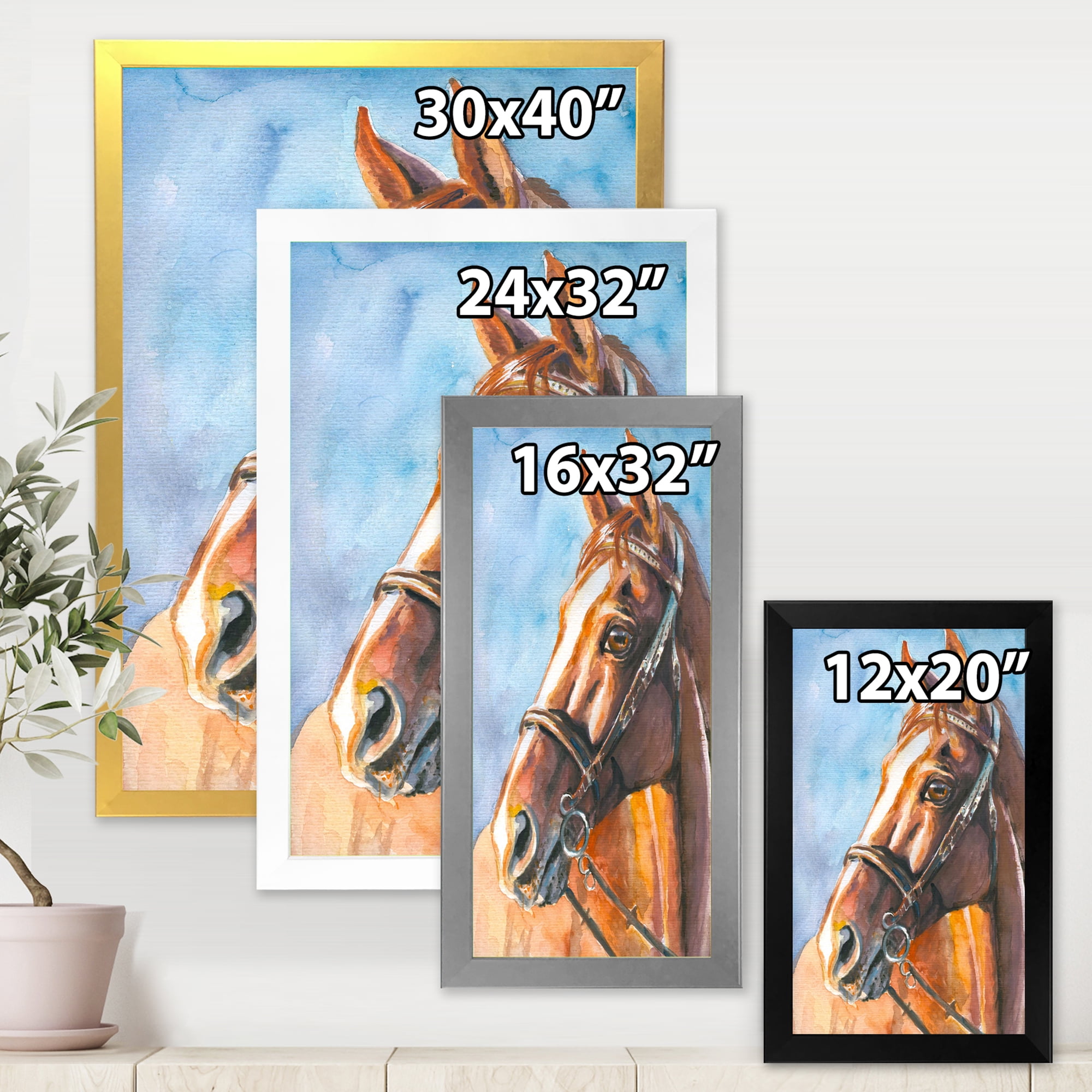 Designart 'Close Up Portrait of A Brown Horse' Farmhouse Framed Art Print