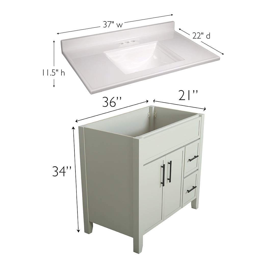 Design House Dawson 37-Inch Bathroom Vanity Combo, Ready to Assemble 2-Door 2-Drawer Cabinet with Camilla Cultured Marble Top, Sherwin-Williams® On the Rocks, Matte Black Hardware, 228478-OTR