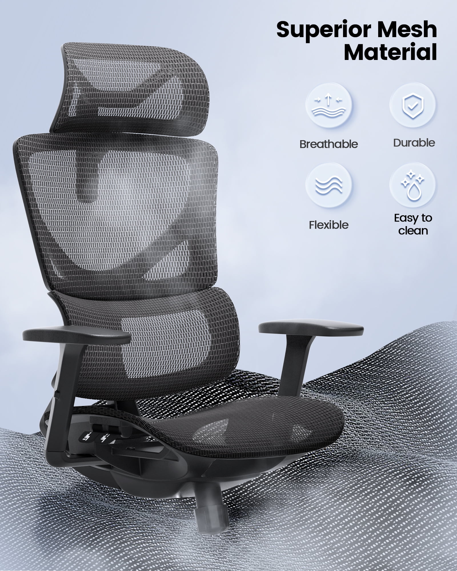  Ergonomic Office Chair Mesh - Home Office Desk Chair with  Lumbar Support - Computer Chair Back Height Adjustable（Ergo Upgrade 518  Black : Home & Kitchen