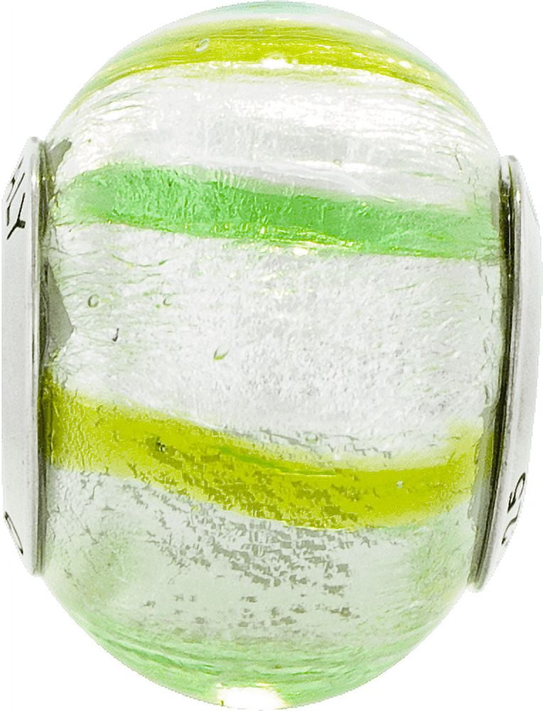 925 Sterling Silver Polished Oxidized Reflections Light Dark Green Italian Murano Glass Bead Charm 13.64x10.00mm Wide Pe