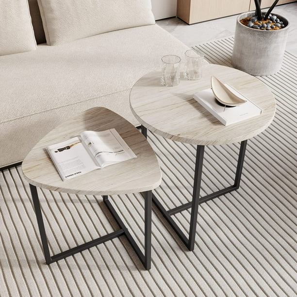 Juego de mesa de café HOJINLINERO redondo negro con aspecto de metal y madera