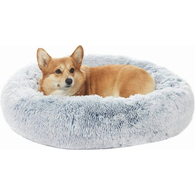 Calming Donut Dog Bed es Round Fluffy for Large Dogs -Anxiety Plush Machine Washable ( Large)
