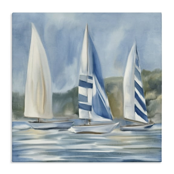 Stupell Industries Sailboat Trio Drifting Coastal Painting Gallery Wrapped Canvas Art Print Wall Art, 17 x 17