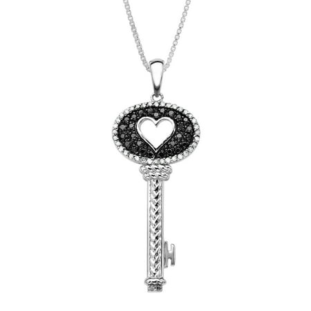 1/4 ct Black & White Diamond Key Pendant Necklace in Sterling Silver