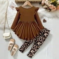 thumbnail image 3 of WOYY Toddler Girls Outfits Ruffle Long Sleeve Dress Leopard Pants 2Pcs Set, Sizes 4-5T, 3 of 4