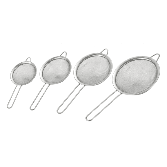 ROSEXIXI Fine Mesh Strainer 4Pcs Small Stainless Steel Sieve with Long Handle Twill Weave Oil Skimmer and Filter Scoop Fat Skimmer Spoon for Kitchen Cooking Oil Filter Fryer Juice Flour