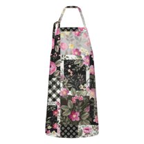 Pioneer Flower Floral Print Pattern Apron-Garden Aprons for Women with Pockets-Cotton Linen Waterproof Kitchen Cooking Gardening Aprons Adjustable for Kitchen,Cooking,BBQ and Salon 33x27 Inch